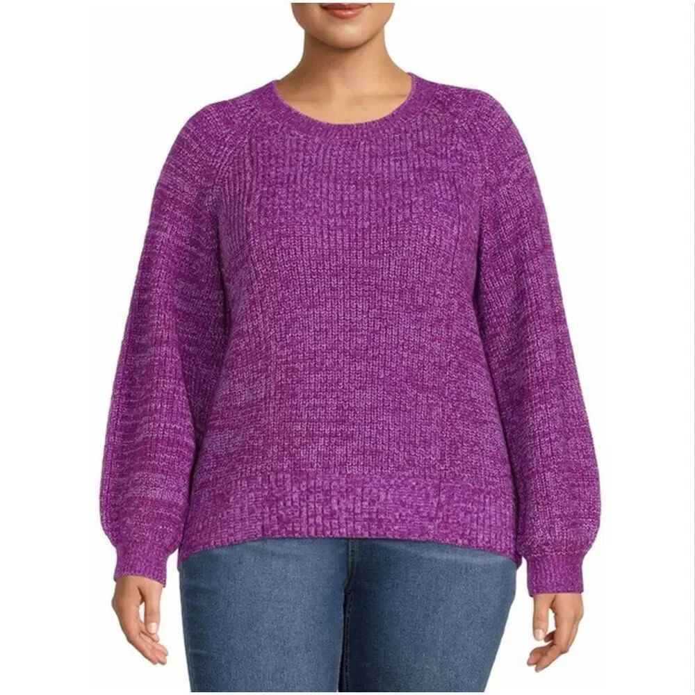 Terra & Sky Womens Size 14W /0X Purple Acrylic Blend Knitted Pullover Sweater